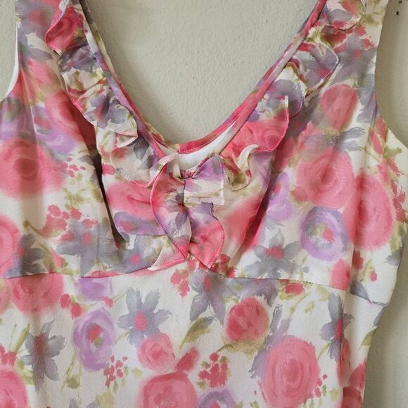 MAGGY LONDON Womens Floral Pink Sleeveless Dress Size 4 100% Silk Y2k  Coquette - Picture 5 of 7